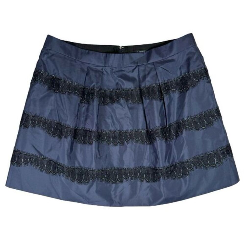Y2K J.Crew Silk Lace Striped‎ Mini Skirt Size 6 Blue & Black Tulle Lined Goth